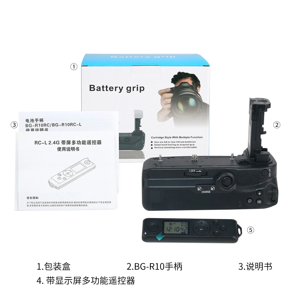 Camera Battery Handle Grip Battery Grip with 2.4G Remote Control Screen for Canon R5 R5C R6 BG-R10 LP-E6 E6N E6NH