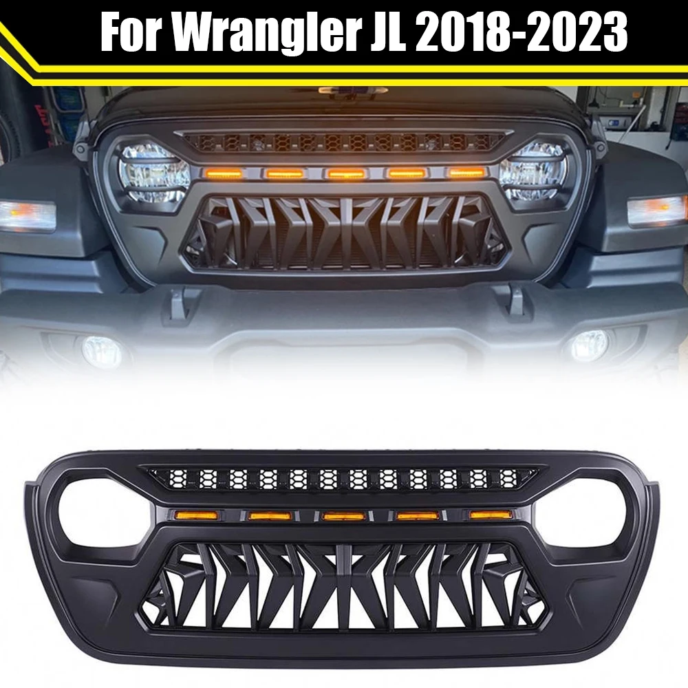 

High Quality ABS Car Bumper Mask Cover Upper Grid For Jeep Wrangler JL 2018-2023 Front Grills Replacement LED Racing Grille