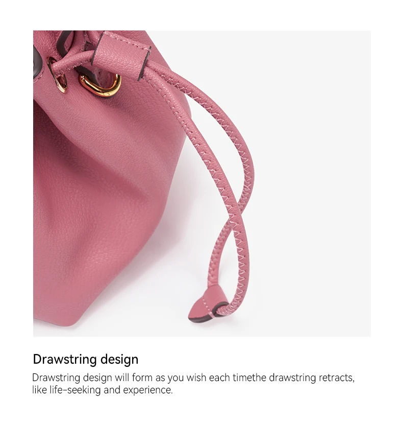 Split leather bucket bag hanging view