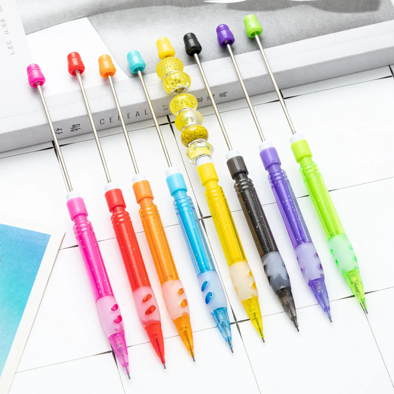 9Pcs DIY Beaded Pencil for Students Non Sharpening Pencil 0.5 Non Refilling Beadable Automatic Cute Writing Pencil Wholesale 2