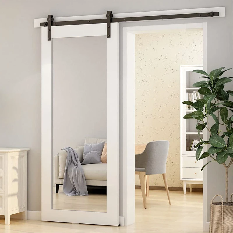 

CCJH Warehouse Door Slide Rail Wardrobe Silent Moving Flat Head Pulley 6.6 Feet Single Door with Pulley Swing Stop Hardware Acce