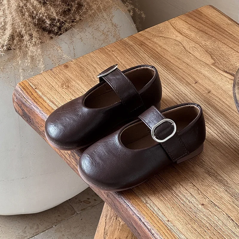 Children Princess Shoes Korean Style Versatile Kids Flat Shoes Retro 2025 Brand New Girls Leather Shoes Casual Soft Comfortable