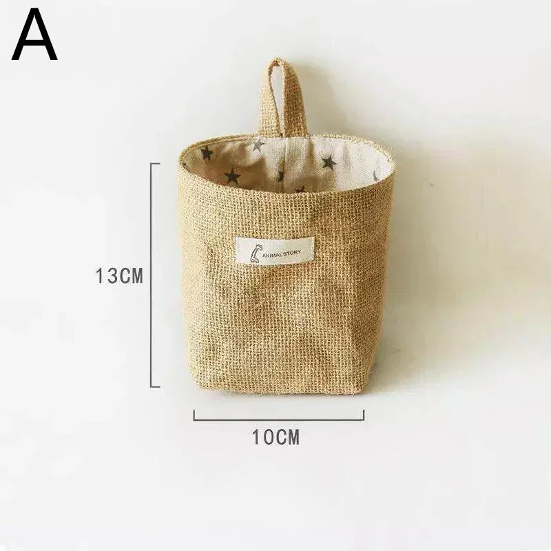 Jute Cotton Linen Desktop Hanging Wall-mounted Door Pocket Fabric Organizer Toy Basket for Cosmetic Sundries Storage Bags Decor 6