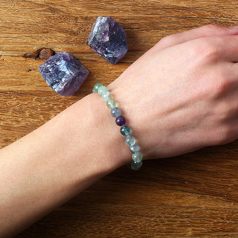 6mm 8mm Beads Fluorite Bracelet with Natural Stones Charm Jewelry for Women Yoga Meditation Healing Energy Bangle for Man Gift fluorite bracelet