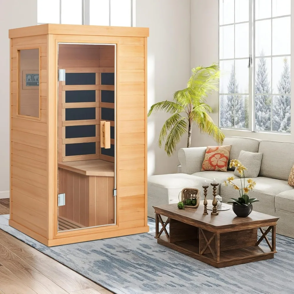 Infrared Sauna 1 Person,Full Spectrum Infrared Sauna for Home,Indoor Dry Sauna with 4 Heater Panels,Bluetooth and Tempered Glass 2