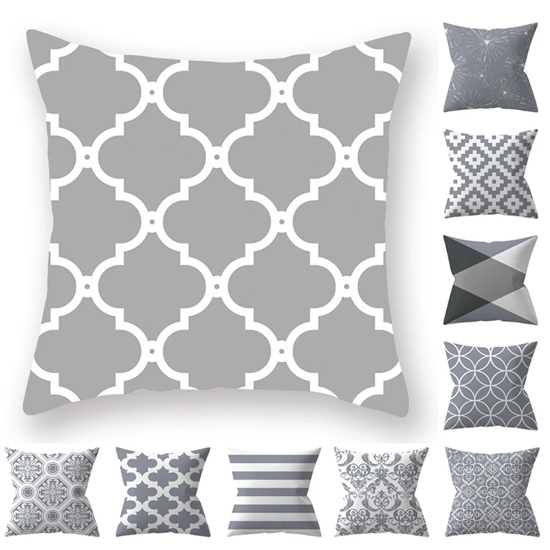 Funda de cojín geométrica para sofá, cubierta decorativa de poliéster, 45x45, color gris, decoración del hogar