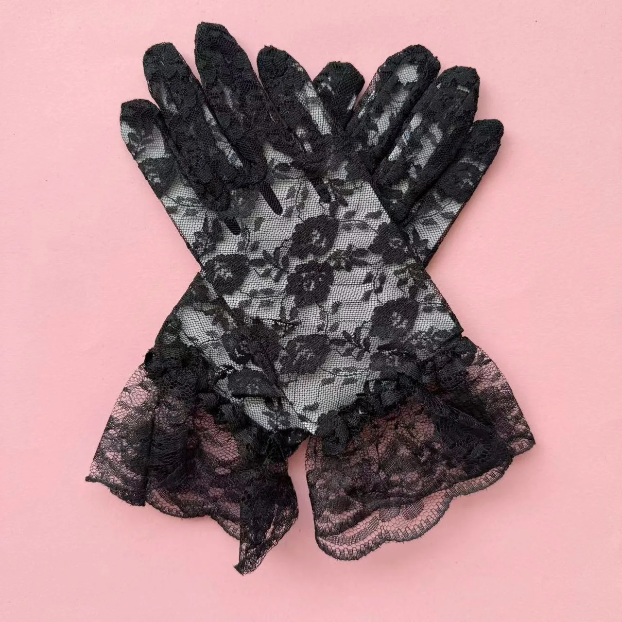 New Lace Full Finger Party Short Gloves For Women Girls Kids Black Solid Knitted Mittens Outdoor Dance Dress Up Bride's Gloves
