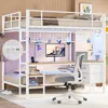 Full Over Twin Size Bunk Bed with Desk and Led Lights Storage Shelves and Drawers for Teen & Adults,Safety Guard Ladder Bunk Bed 1