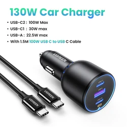 UGREEN 130W High-Speed USB-C Car Charger with PD3.0 Fast Charging - Add 100W PD Cable
