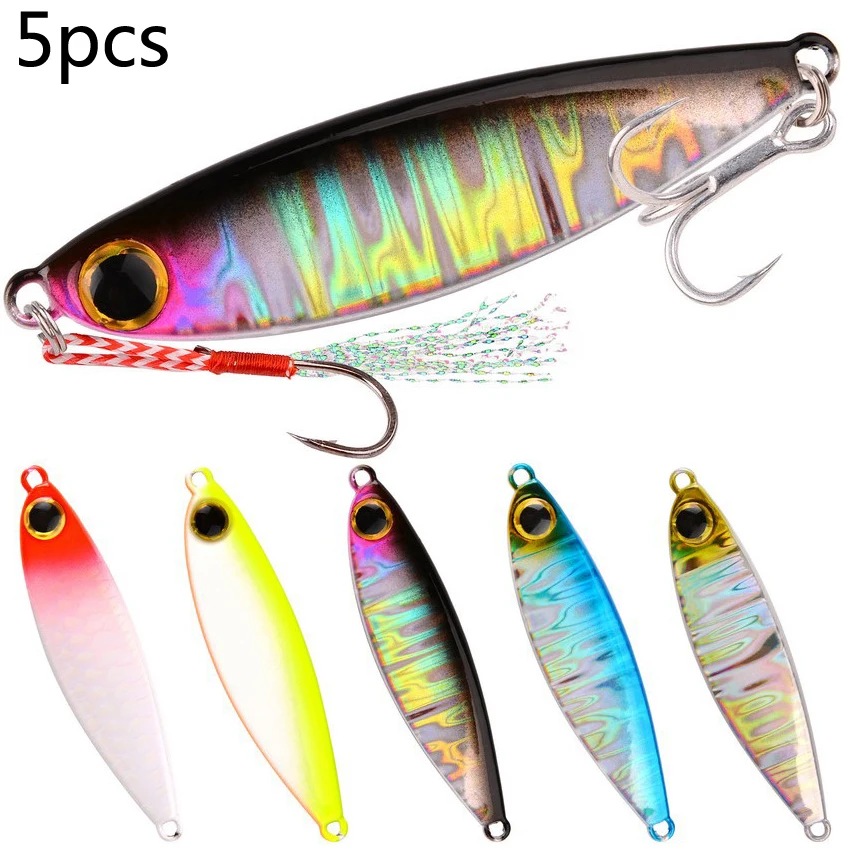 5-Pack Metal Jig Lures - Shore Spoon Jigging For Bass & Saltwater Fishing 17g-60g