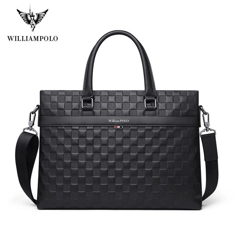 

WILLIAMPOLO Men‘S Briefcase Leather Shoulder Bag Fashion Business Totes Crossbody Bags Handbags Men 13" Laptop Bag Strap