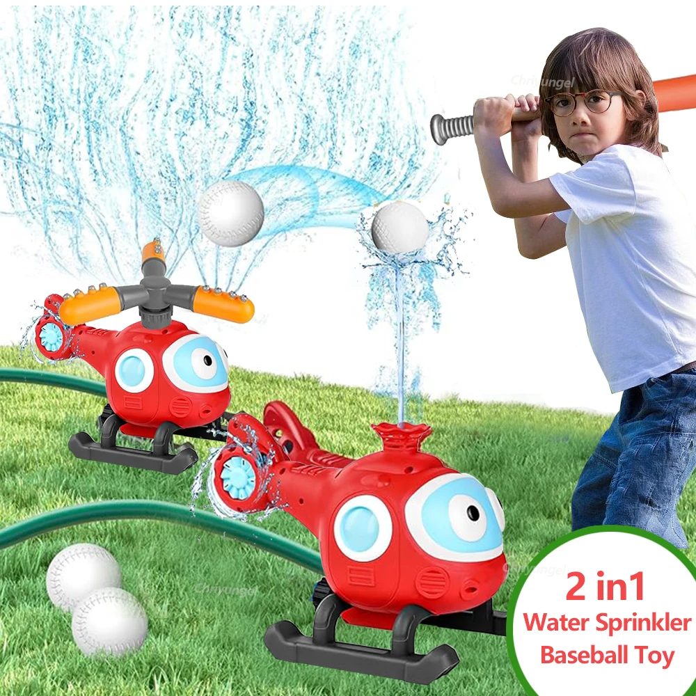 2 in 1 Water Sprinkler Baseball Toy for Kid Baseball Toy Water Game 360° Roating Spray Outdoor Play for Lawn Backyard Pool Party 2