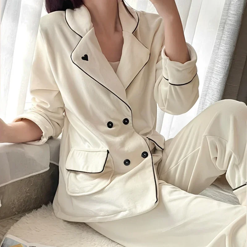 New Women's Pajamas Premium Sense of Elegance Long-sleeved Pajamas Suit Sea Island Velvet Warm Home Wear Spring, Fall and Winter