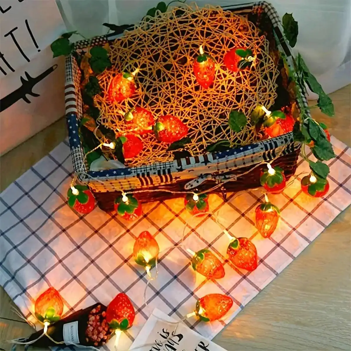 LED 과일 딸기 등나무 구리 와이어 스트링 조명, 배터리 작동 요정 조명, 크리스마스 웨딩 홈 파티 장식, 1 개