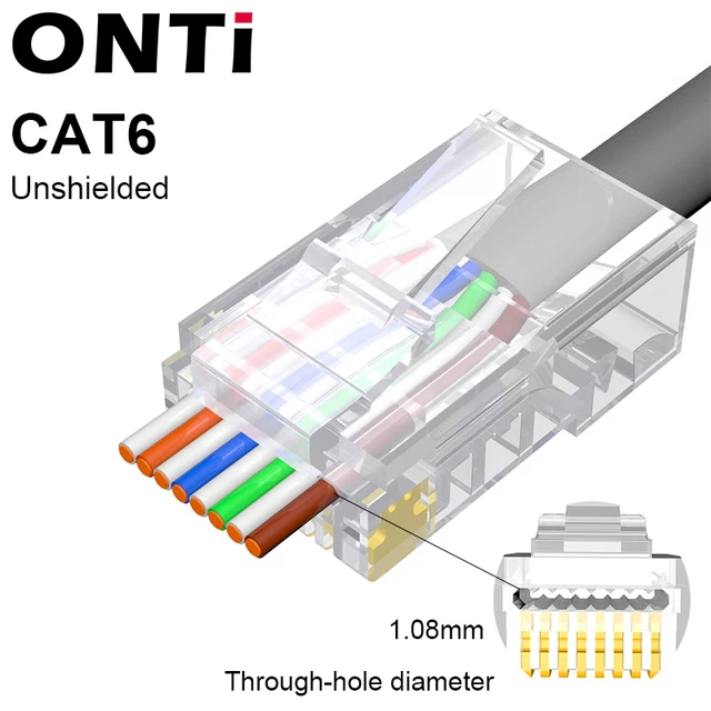ONTi 10/50pcs CAT6 CAT5E Pass Through RJ45 Modular Plug Network Connectors UTP 50μ Gold-Plated 8P8C Crimp End for Ethernet Cable CAT.6