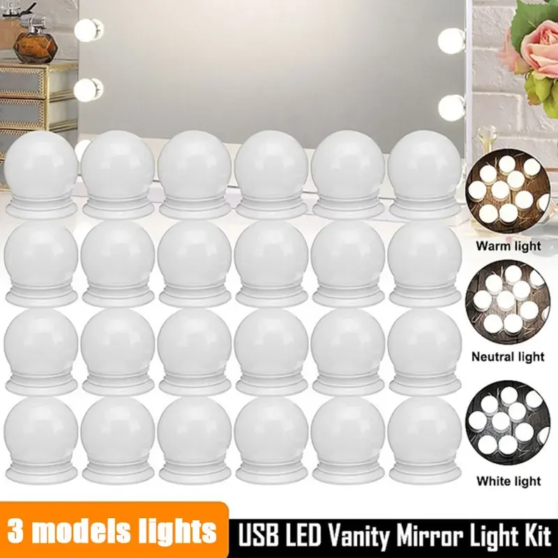 Lâmpadas LED para Espelho de Maquiagem, Vanity Lights, Carregamento USB, Iluminação da mesa de vestir do banheiro, Dimmable