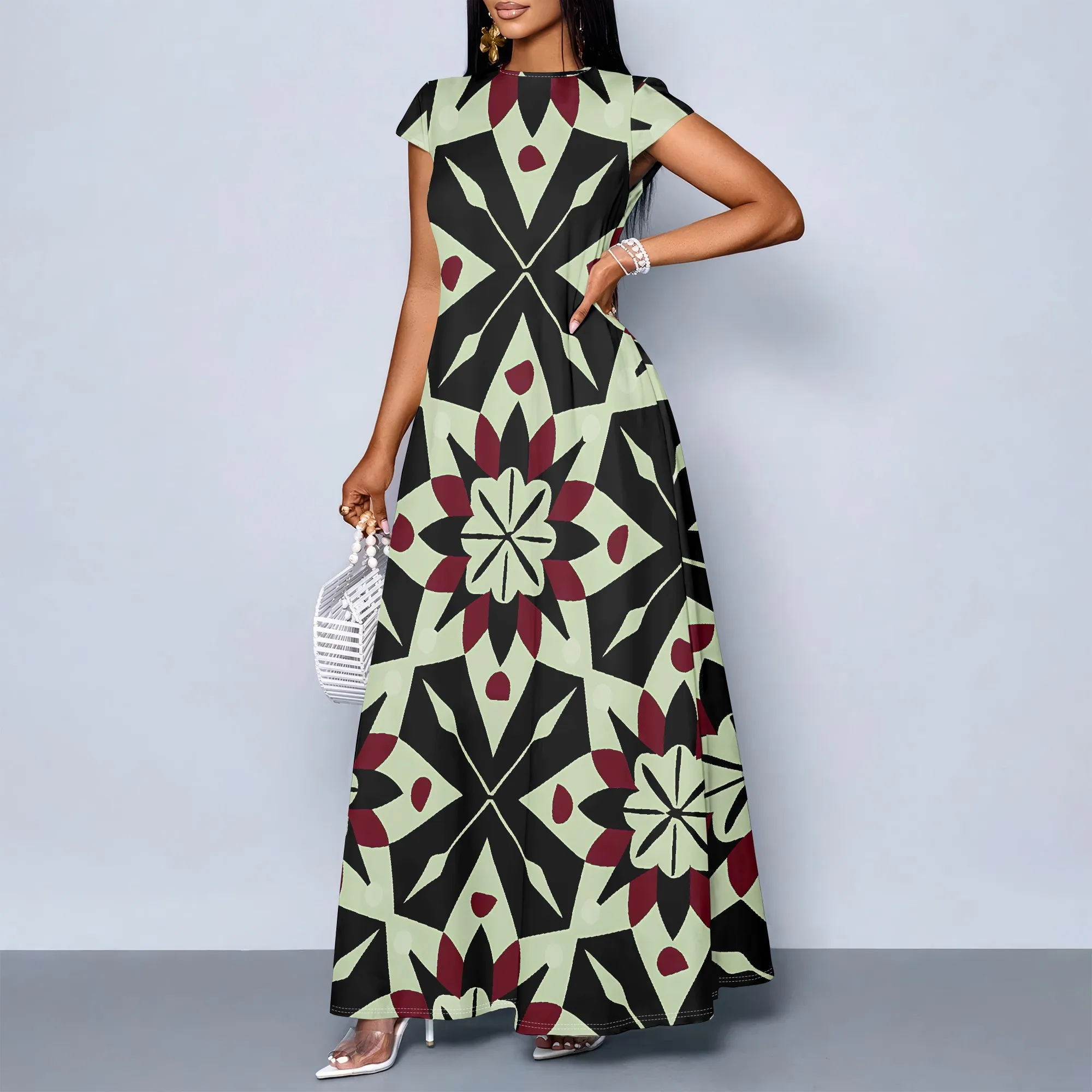Damen Kurzarm-Kleid mit Taschen, Neues Modisches Bedrucktes Kleid, Retro-Anmutiger Stil Outfit