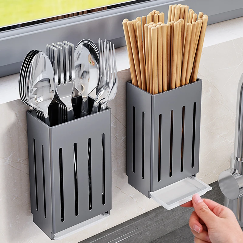 Kitchen Accessories Chopsticks Knife Rack Spoon Holder Black Wall Mounted Kitchen Storage Knife And Fork RackShelf FR902