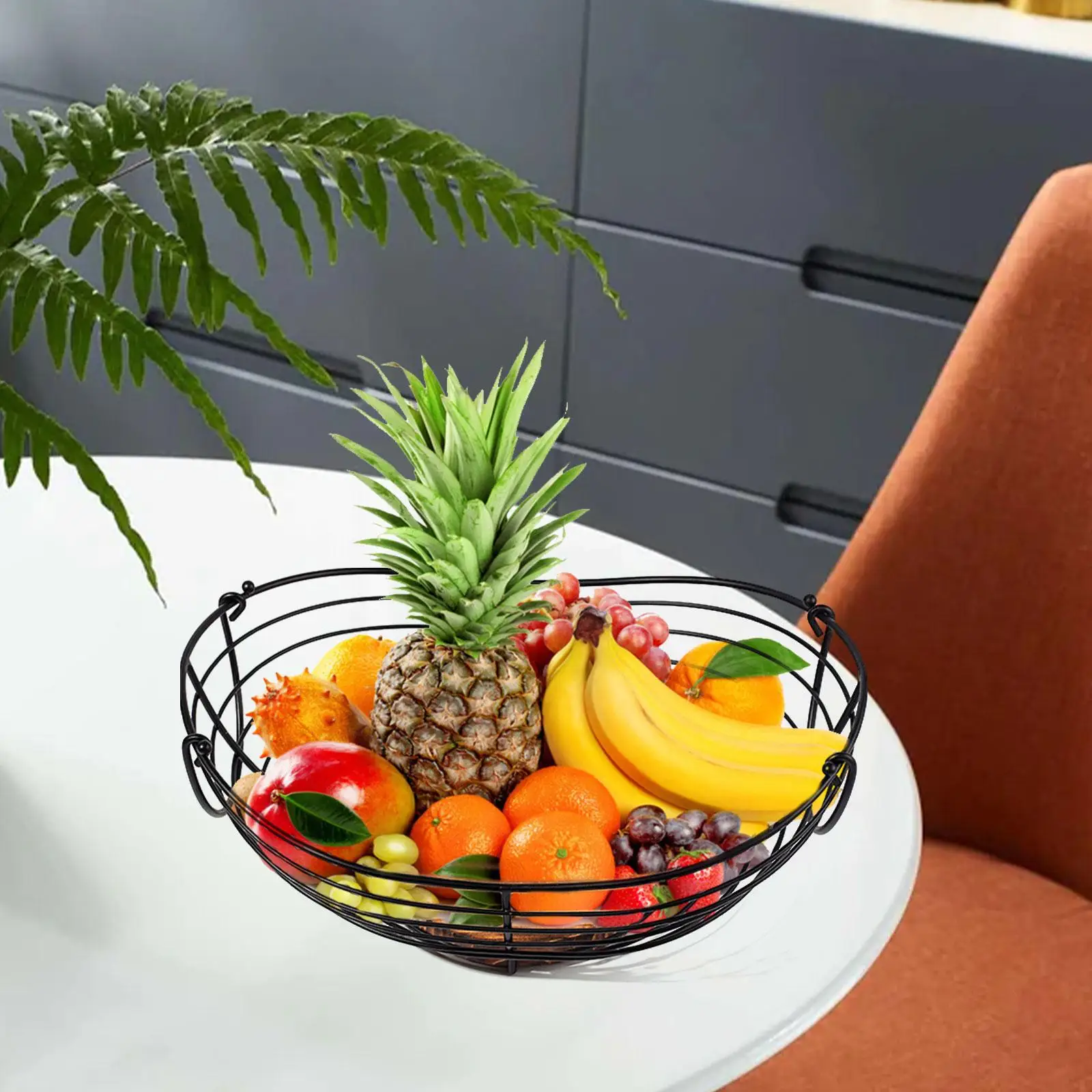 Iron Wire Fruit Serving Bowl Storage Container Oval Fruit Tray for Tea Bar Outdoor Parties Home Living Room Kitchen Countertop