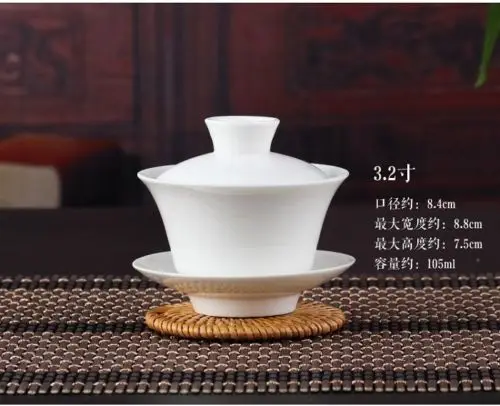 [GRANDNESS] Chinese Gaiwan Tea Set Kung Fu White Ceramic Gaiwan White Teaware Sancai Tea Cup