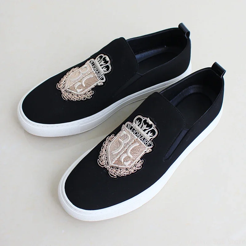 Brand New Men Casual Shoes Black Suede Leather Man Party Luxury Embroidery Flat Shoes Tide Slip-On Loafers 5