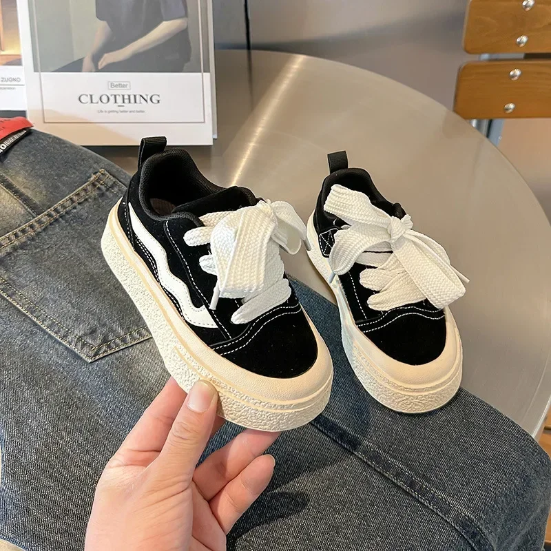 Girls Spring Korean Version Soft Soled Versatile Shoes Boy Casual Low Top Sneaker Children Stripe Neutral Round Toe Front Lacing - 4