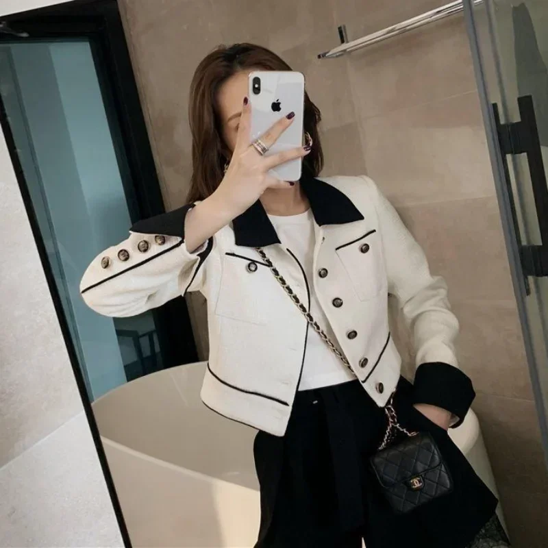 Colorblock Jacket Coats for Women Outerwears Short White Loose Crop Blazer Woman Clothes Korean Fashion High Quality Bring 2023