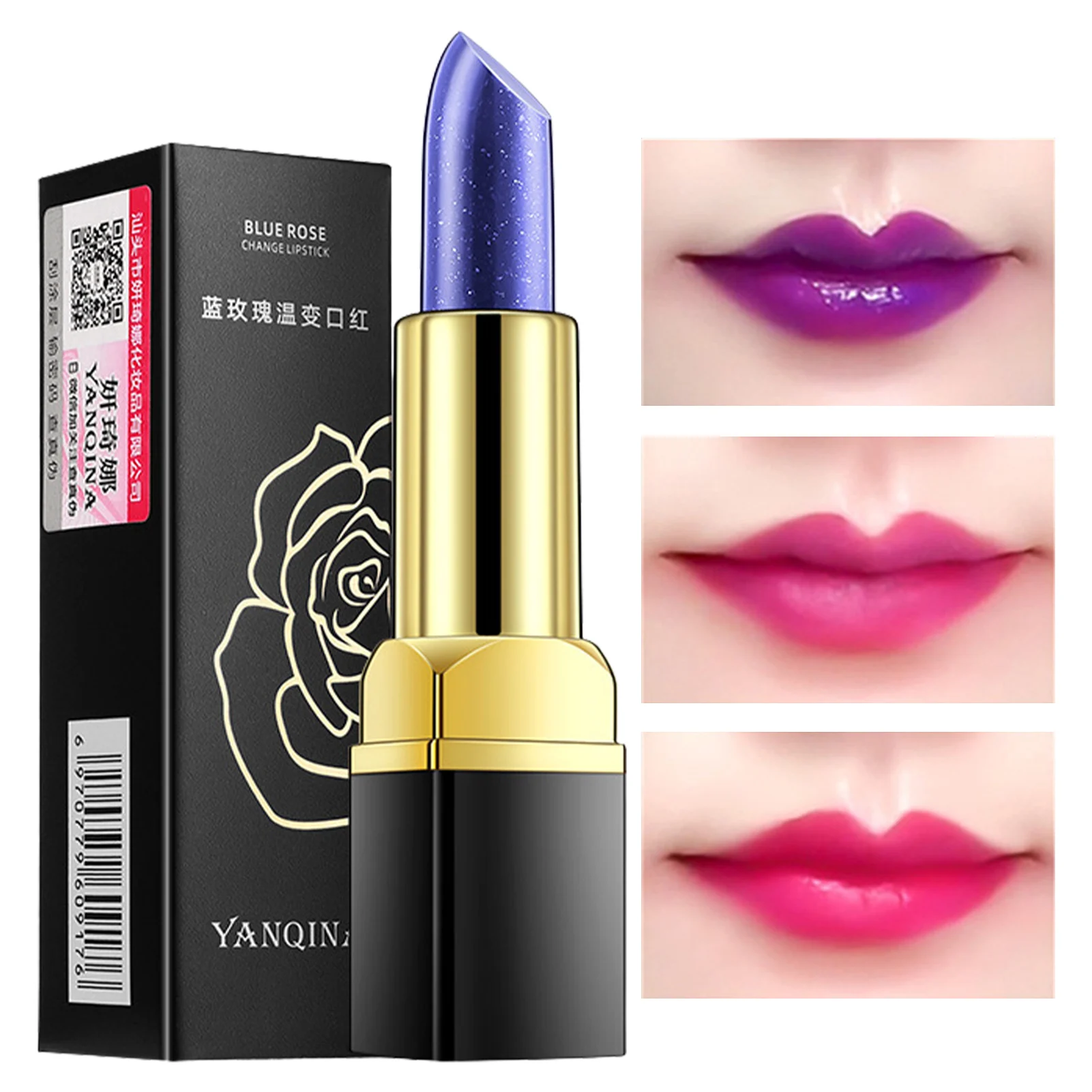 

Color Changing Lipstick Blue Rose Tinted Lip Balm Long Lasting Moisturizing Magic Lipstick Temperature Color Change Lipstick Lip