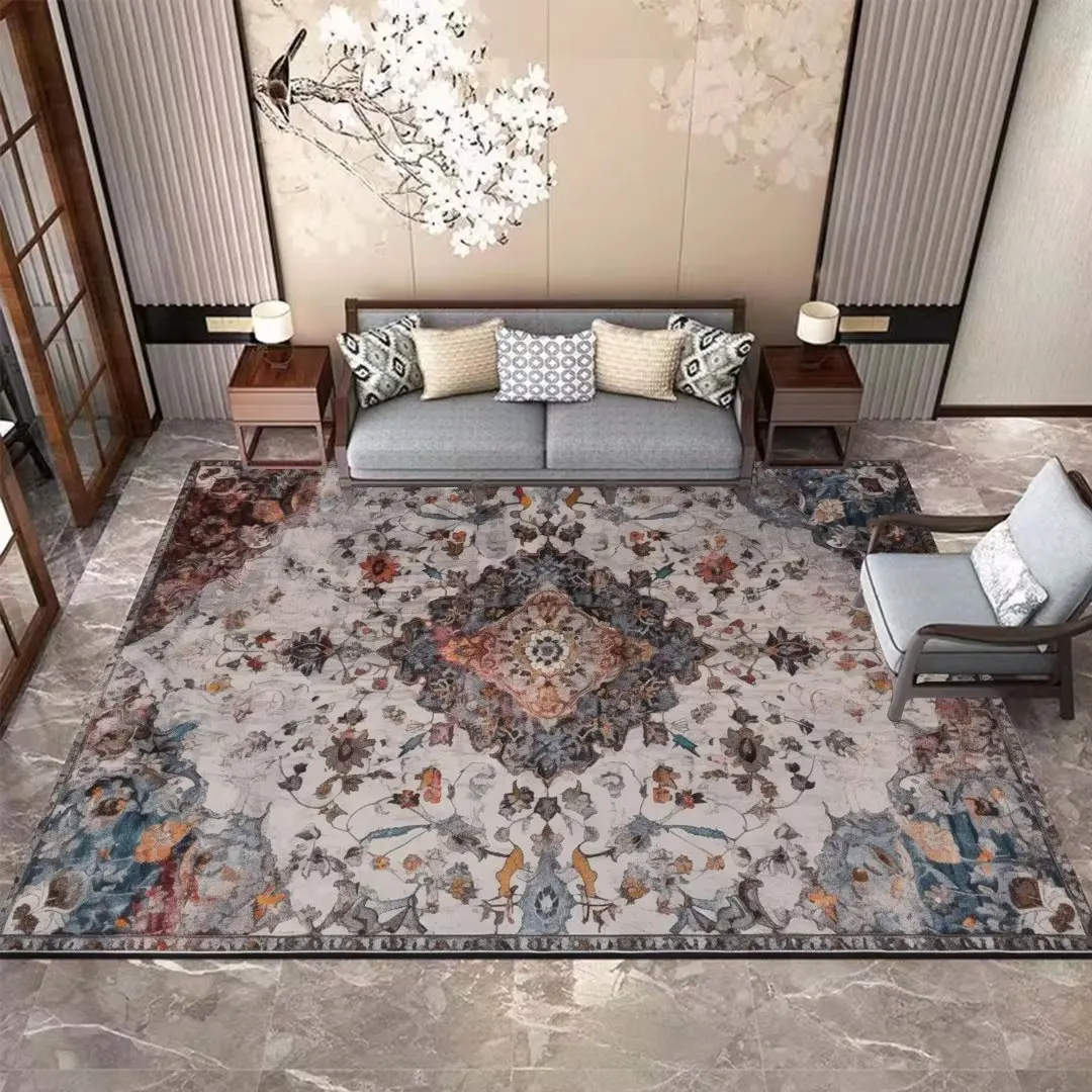 Luxo Estilo Persa Tapetes para Sala Sofás Stretch Flanela Grande Área Tapetes Decoração Quarto Tapete Anti Slip Floor Mat