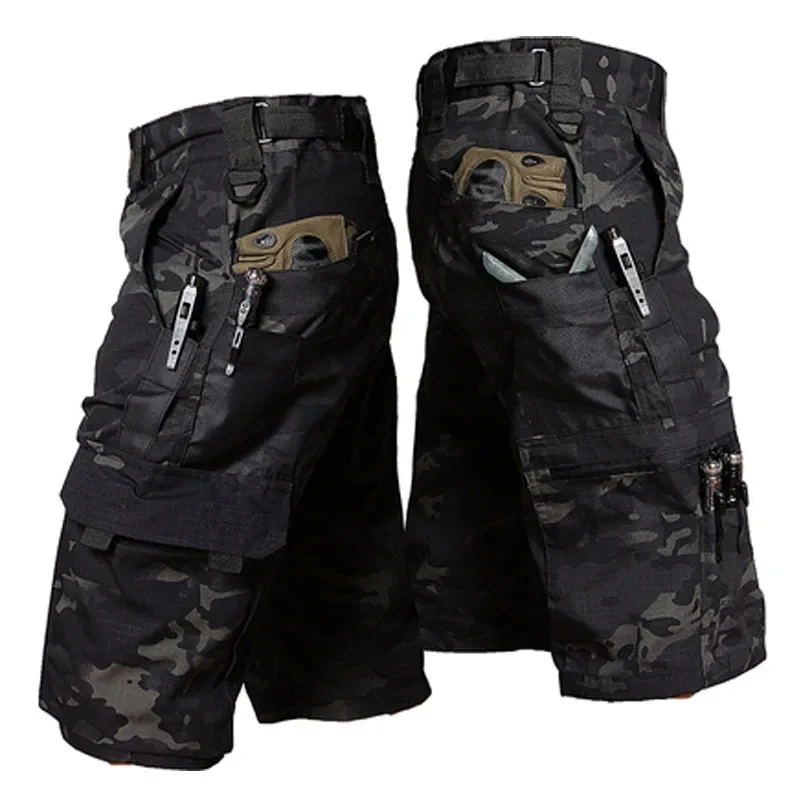 Uomo Pantaloni Cargo Corti Varie Tasche Militari Bermuda Pantaloncini da lavoro Estivi Outdoor Sport con Cintura con Coulisse Pantaloni Estivi, Gy1, S
