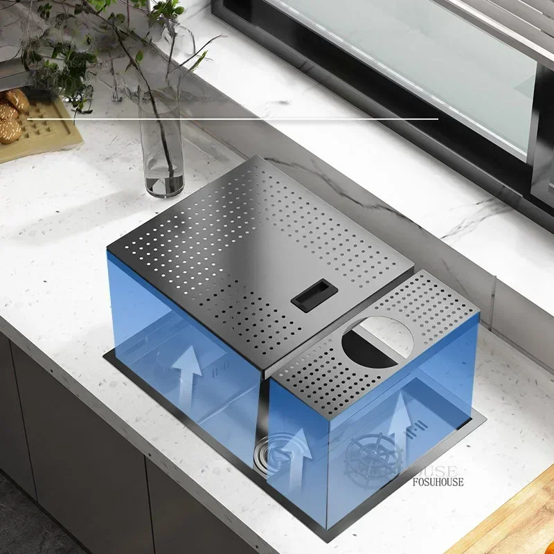 Black Nano 60x40cm Hidden Cup Washer Kitchen Sink Bar Counter Handmade Basin Single-slot Household Vegetable Wash Basin