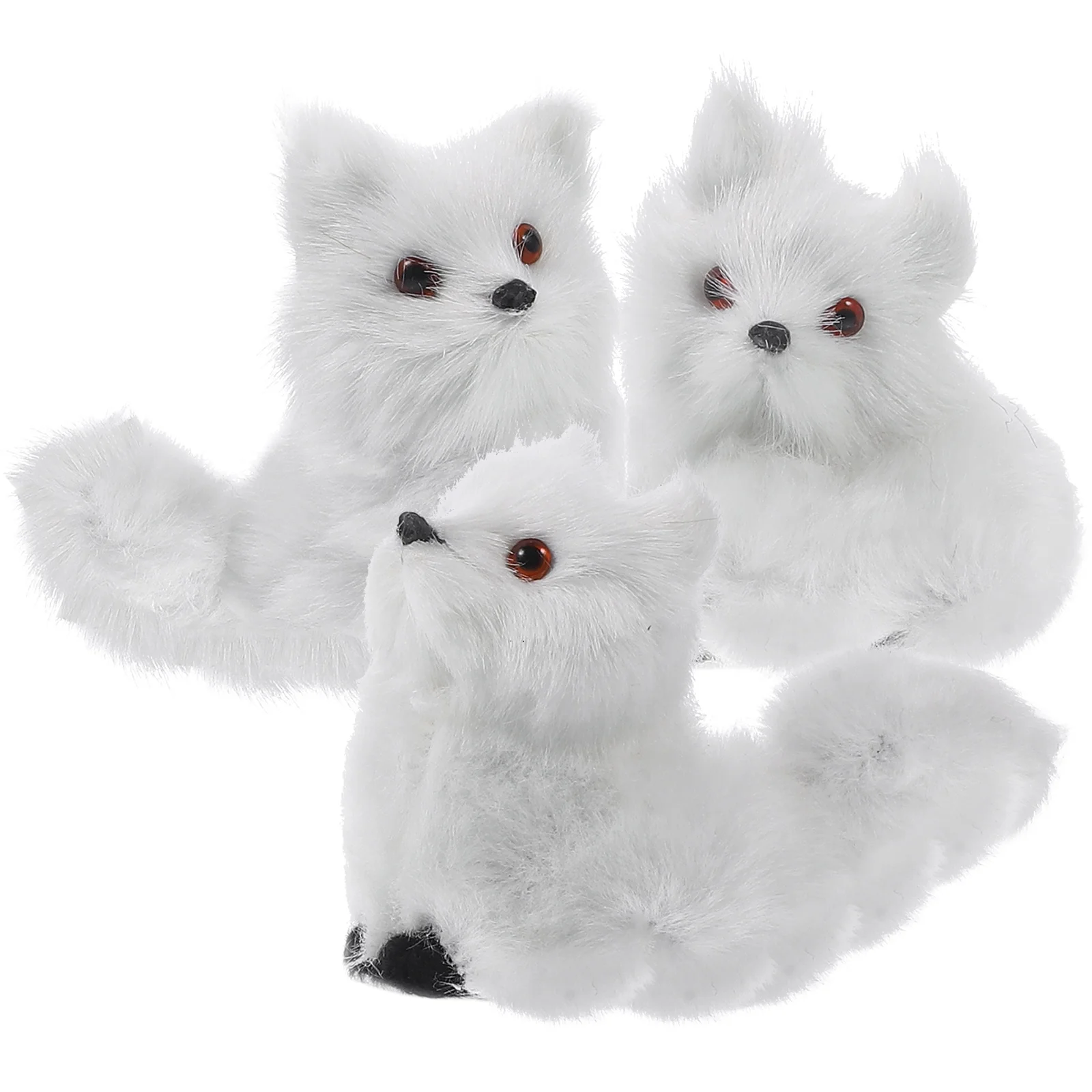 

3Pcs Small Plush Fox Figurines Vivid Mini Fox Statue Realistic Furry Fox Ornament Small Fox Decor