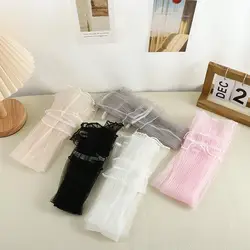 Lovely Long UV Protection Lotus Leaf Net Yarn Mesh Sun Protection Lace Gloves Women Arm Sleeves Lace Long Sleeves Korean Style