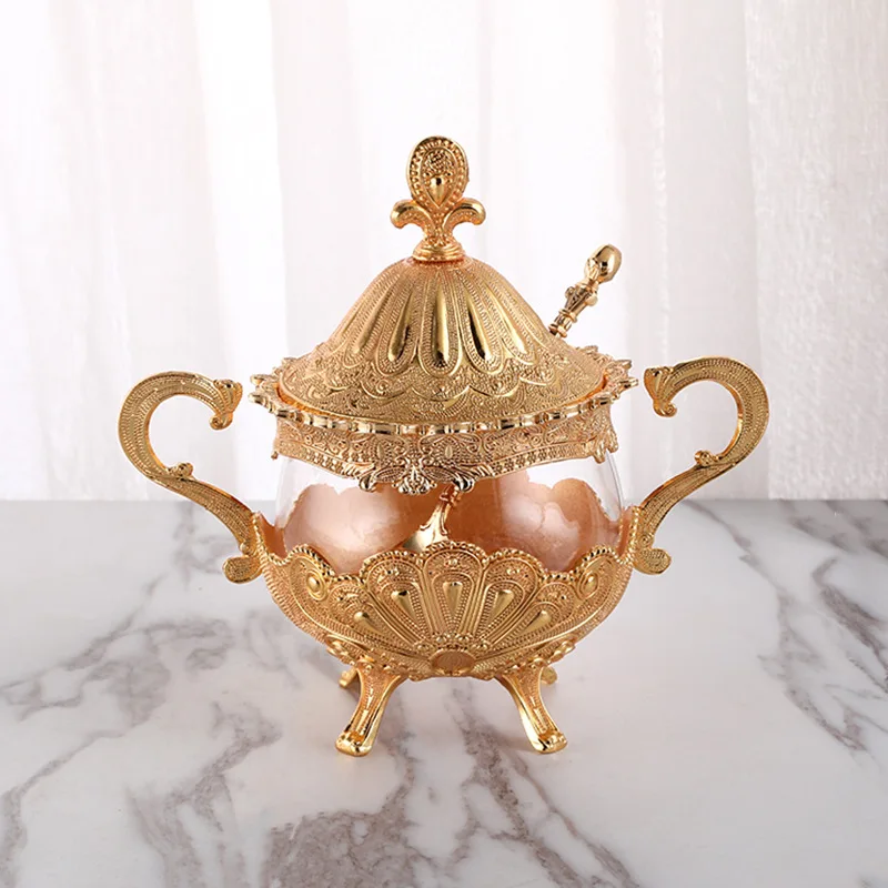 TWG03 European Sugar Bowl Creative Fashion Cup Seasoning Bottle Restaurant Kitchen Golden Peacock Pattern Sugar Cans sugar bowl