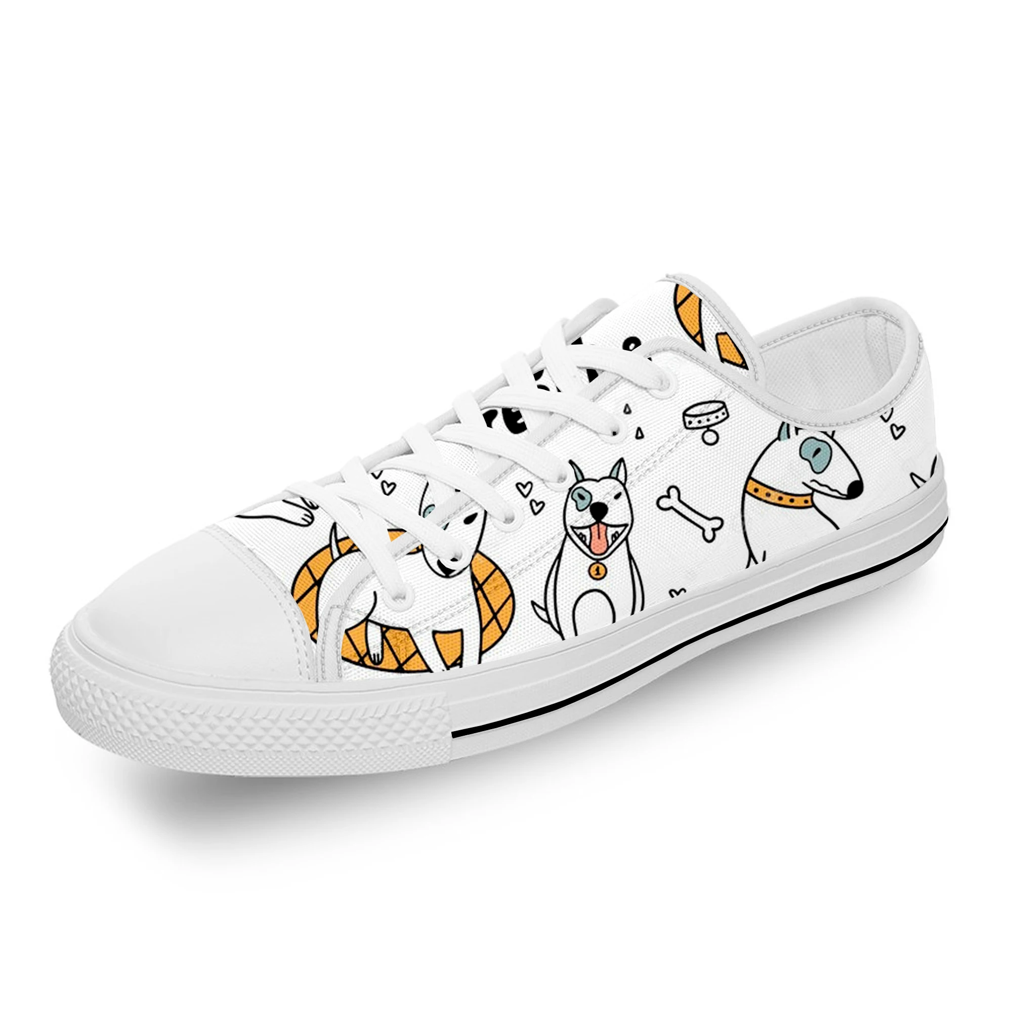 Animal Bull Terrier Cartoon Dog White Cloth Fashion 3D Print Low Top Canvas Shoes Men Women Lightweight Breathable Sneakers cartoon bear animal funny cute casual cloth fashion 3d print low top canvas shoes men women lightweight breathable sneakers