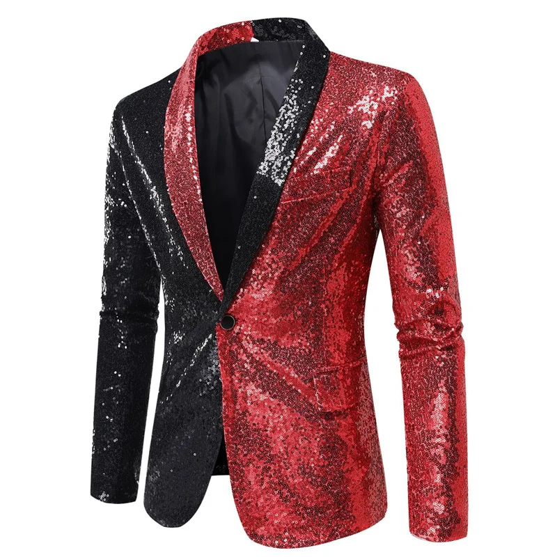 

Unique Design Men Patchwork Sequin Suit Jacket 2023 New Men's Bar KTV Stage Performance Dress Blazers Coats