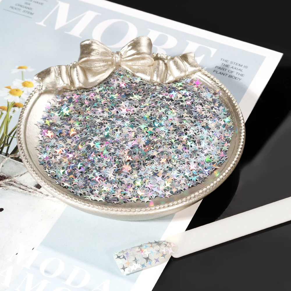 

50g/Bag Four Point Stars Glitter Holographic Laser Nail Glitter Sequin 12 Colors Colorful Stars Confetti Glitter Nail Art Flakes
