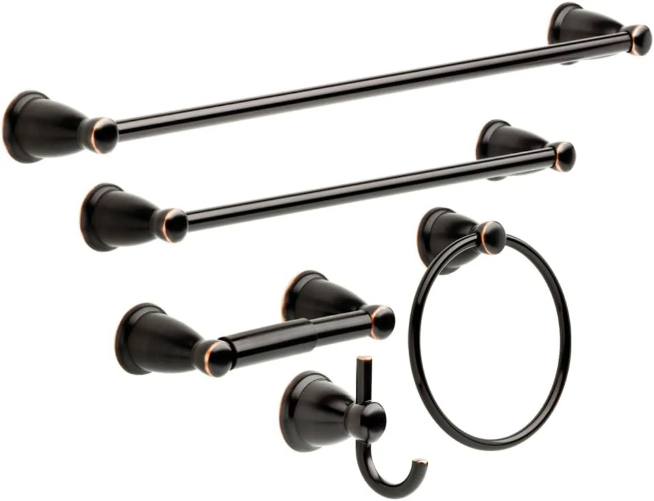 Franklin Brass Kinla (5-Pack) Bathroom Set Oil-Rubbed Bronze 18", 24" Towel Bar Racks,Toilet Paper Holder, Hand Towel Holder
