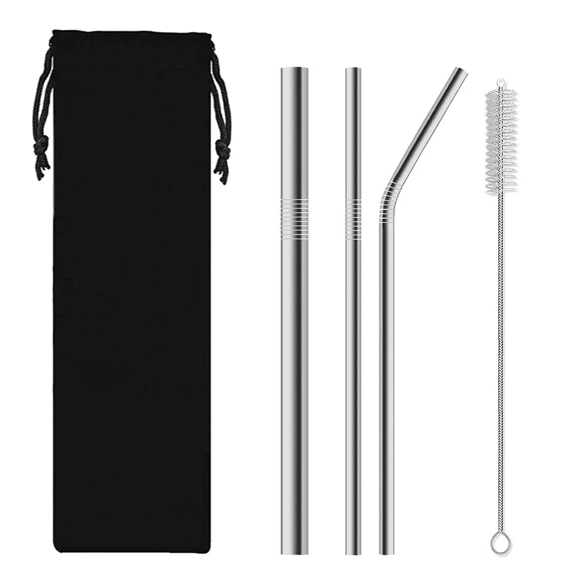 Stainless steel straws 3pc-Stainless steel straws suit environmental recycled straight pipe bend milk tea coffee straw receive bag
