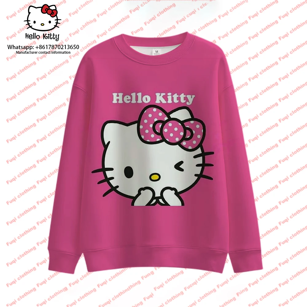 

Женский пуловер с японским аниме Hello толстовка с котенком 2023, Женская Повседневная Толстовка с круглым вырезом для весны и осени