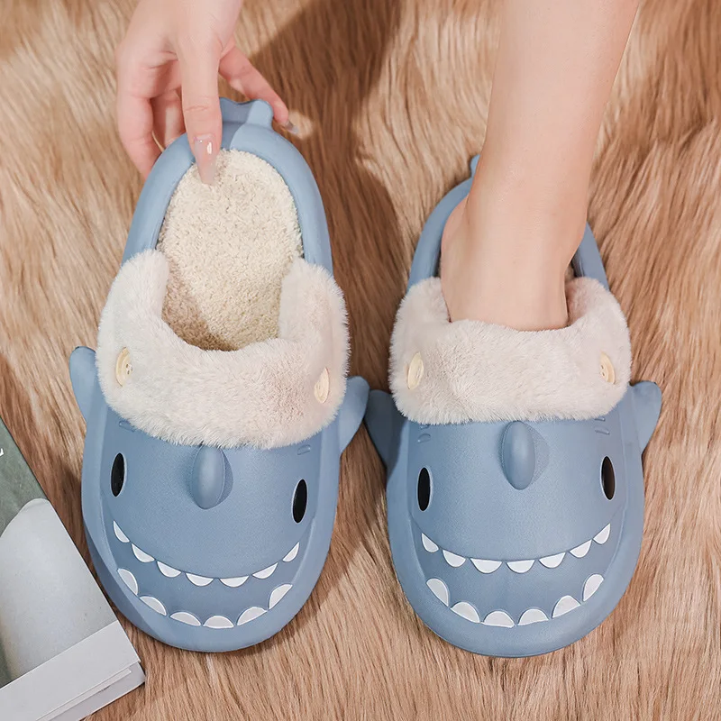 Winter Woman Velvet Slippers Kids Cute Shark Slippers Adults Home
