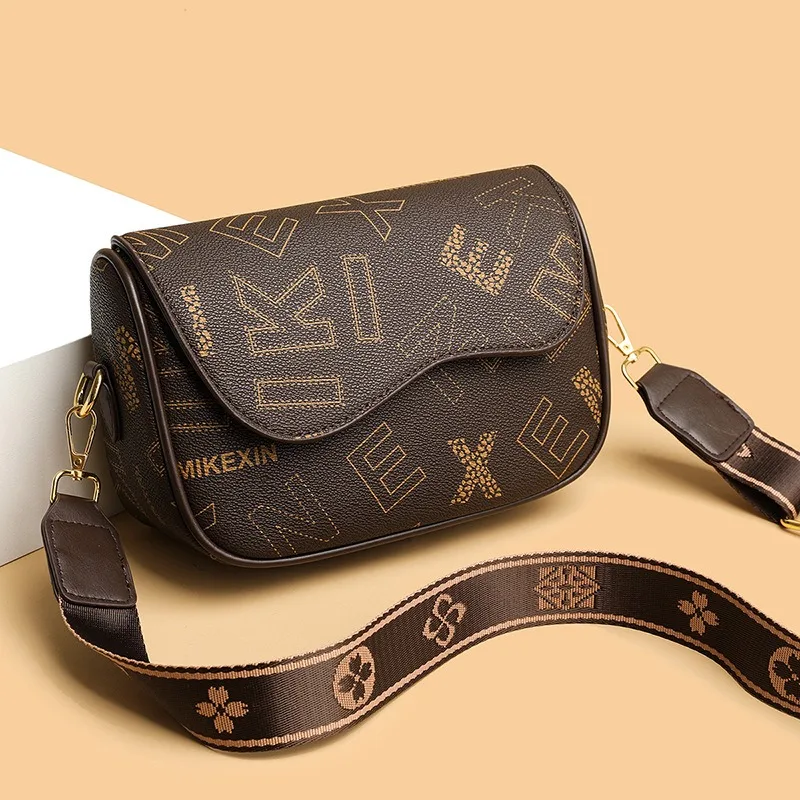 Vintage Letter Printed PU Leather Shoulder Bags For Women