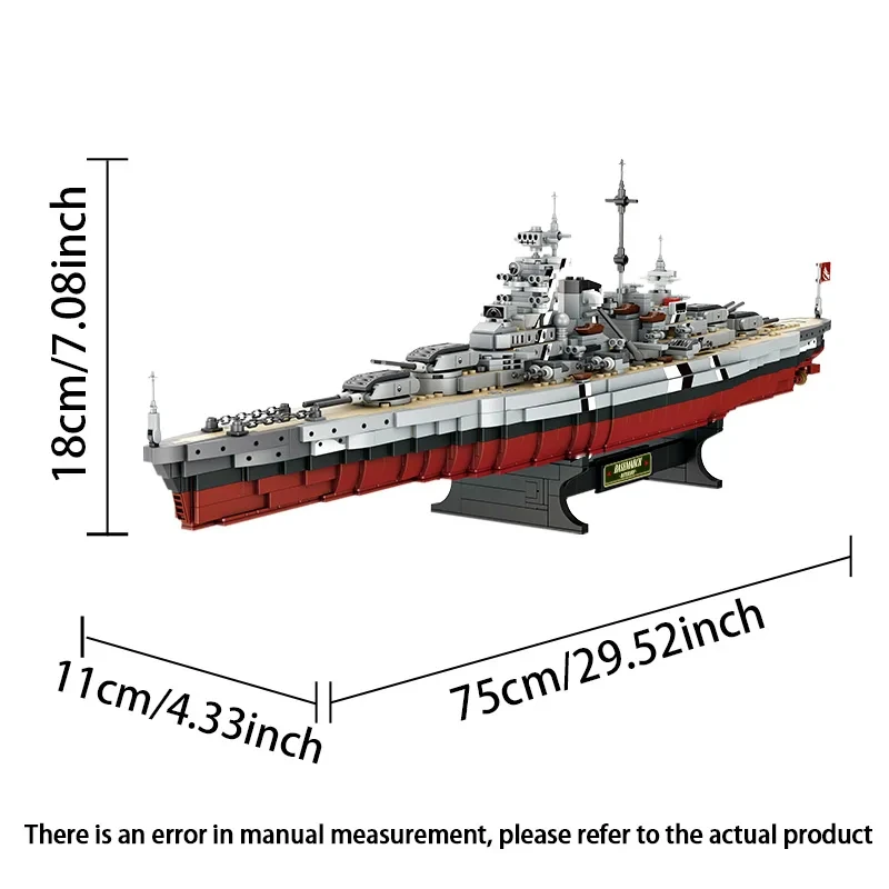 2081pcs Military WW2 Bismarck Battleship Large Boat Cruiser Model Weapon Building Blocks MOC Warship Set Toys for Children Gifts 5