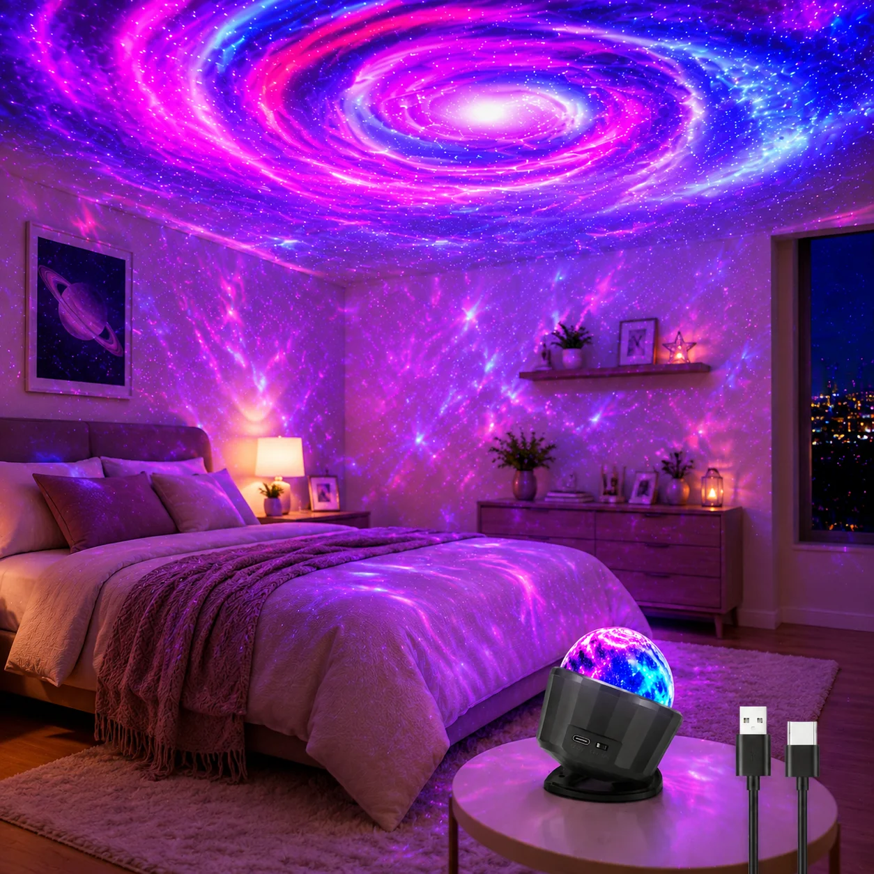 Proiettore Galassia Notturno, Proiettore di Stelle per Camera da Letto, Proiettore LED Nebulosa con Luci Galattiche Colorate, Decorazione Ambientale per la Stanza - immagine 2