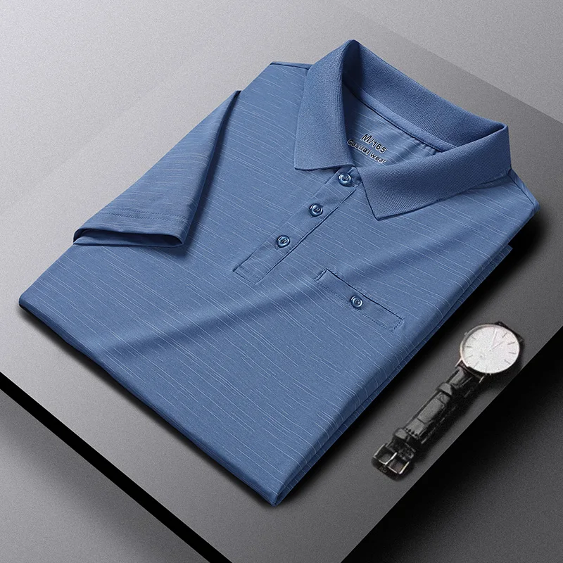 

2023 летняя деловая рубашка-поло, Повседневная модная однотонная ледяная футболка, корейский Свободный Универсальный спортивный топ для гольфа, мужская одежда