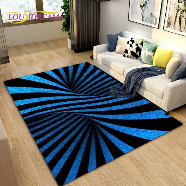 

Blue Vortex Rug 3D Stereo Vortex Vertigo Carpet Modern Abstraction Carpets for Living Room Large Area Bedroom Non-slip Rug Home