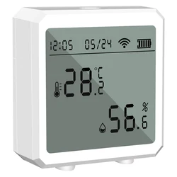 Smart Wireless Weather Station: WiFi Temperature & Humidity Sensor with LCD Display and Clock Integration (White)