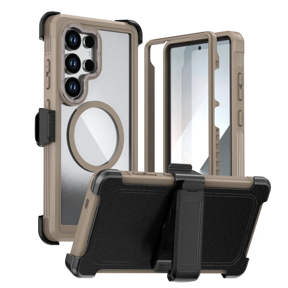 Military Grade Magnetic Case with Built-in Kickstand & Belt Clip Cover (3 in 1)
