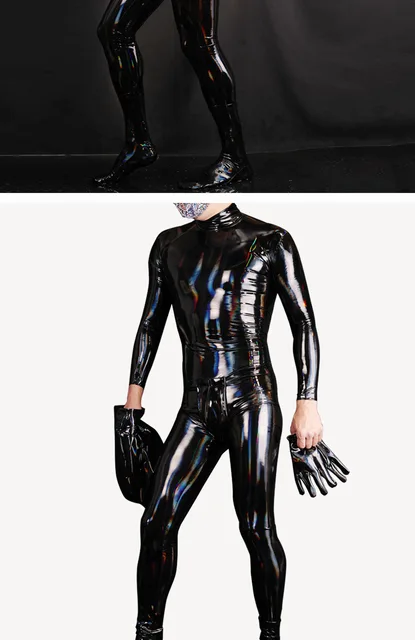 Cosplay Men Maid Jumpsuit PU Leather Shiny PVC Catsuit Laser Wet Look High  Elastic Full Body Bodysuit Shapers Body Bodystocking - AliExpress