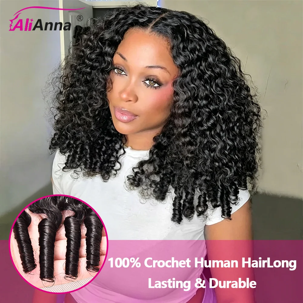 Burmese Curly Crochet Human Hair100% Miracle Knots Hair Deep Wave Pre-Separate Feather Crochet Bulk And Braiding Hair Extensions 2